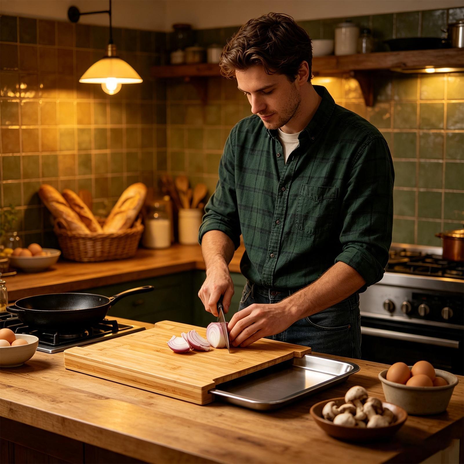 Bamboo Cutting Board - Houten snijplank met antislip-oppervlak en opvangbak,
