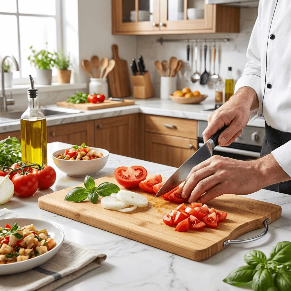 Bamboo Cutting Board - Massief houten snijplank met handvat, dubbelzijdig,