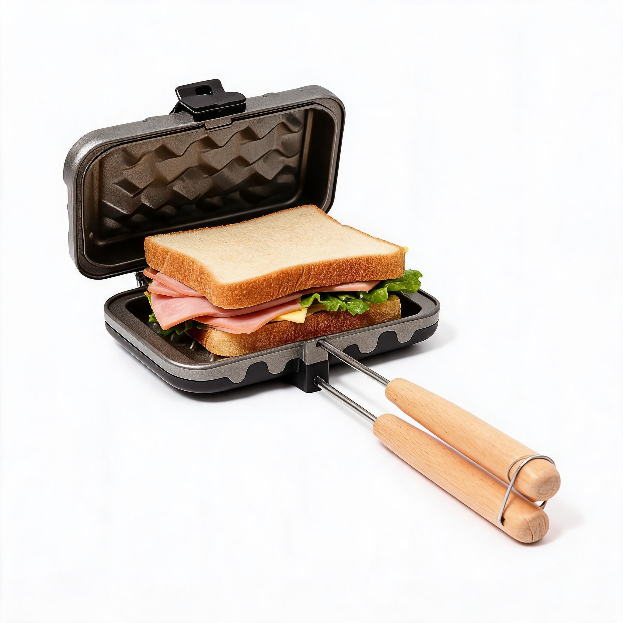 Breakfast Sandwich Maker - Sandwichmaker met houten handvat, draagbare anti-aanbak