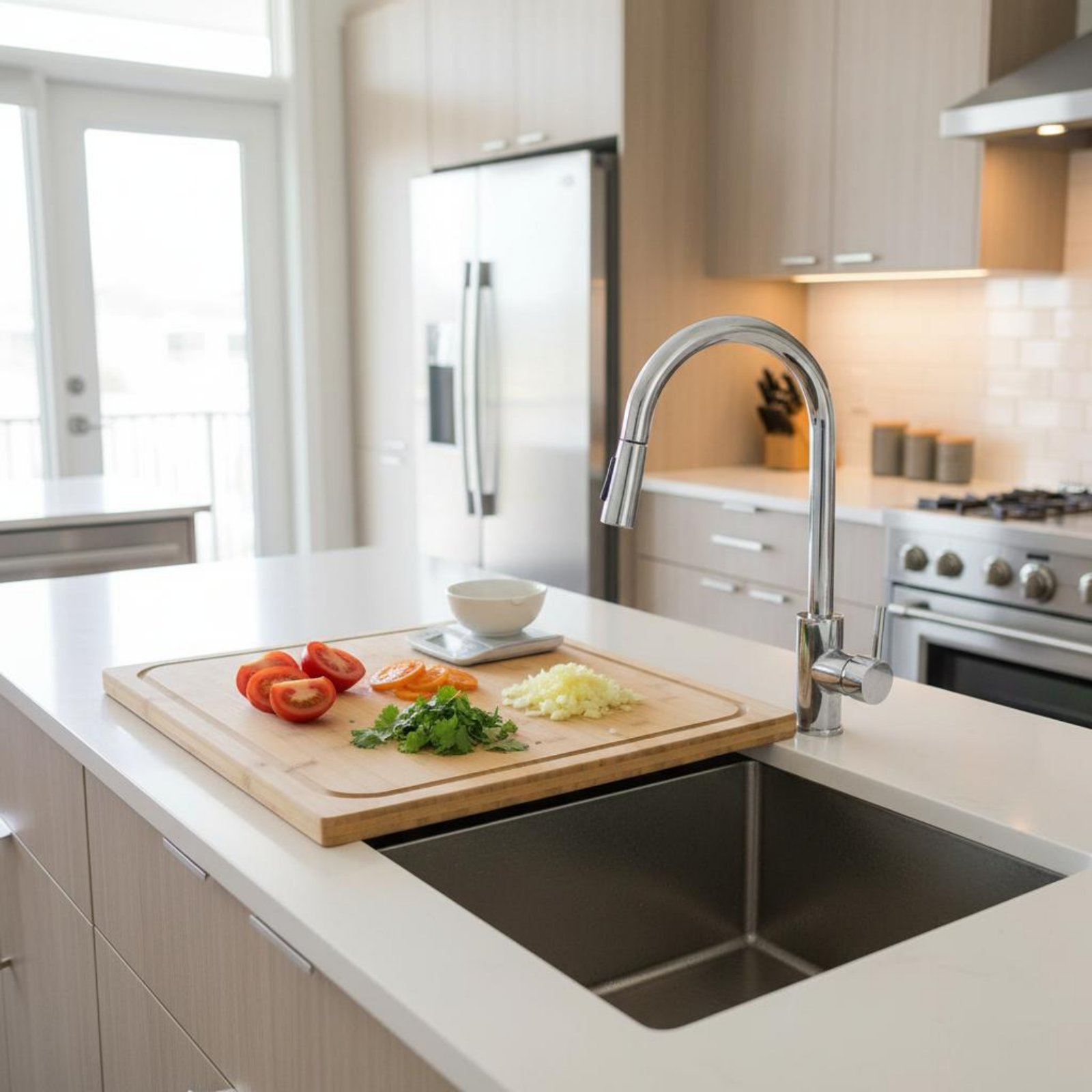 Bamboo Cutting Board - Snijplank boven de gootsteen, multifunctioneel aanrechtblad,