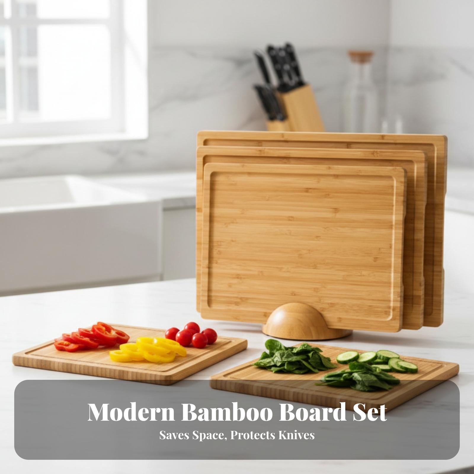 Bamboo Cutting Board - 3-delige bamboe snijplankenset, ruimtebesparende snijplanken met