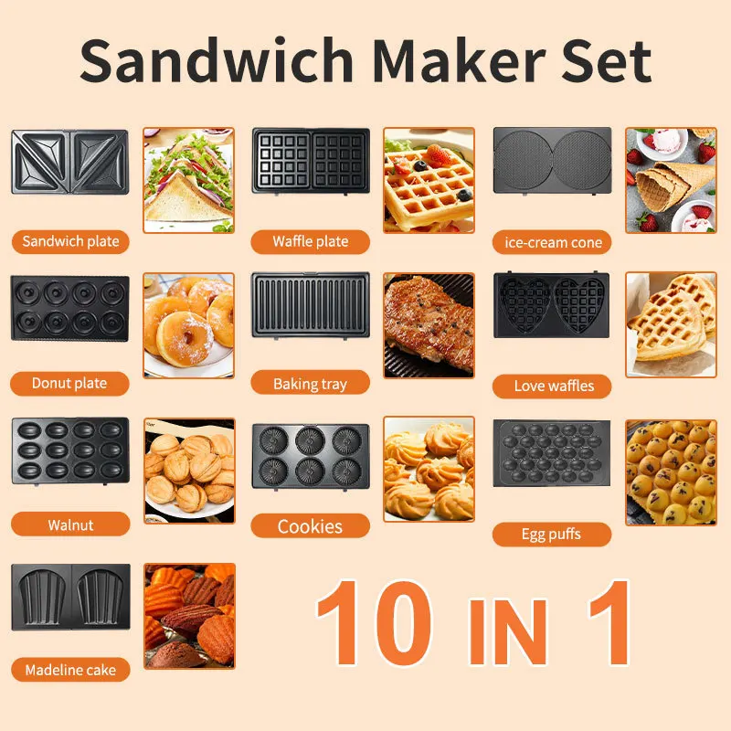 Breakfast Sandwich Maker - 220/110V Huishoudelijke apparaten 10-in-1 Sandwichmaker Mini