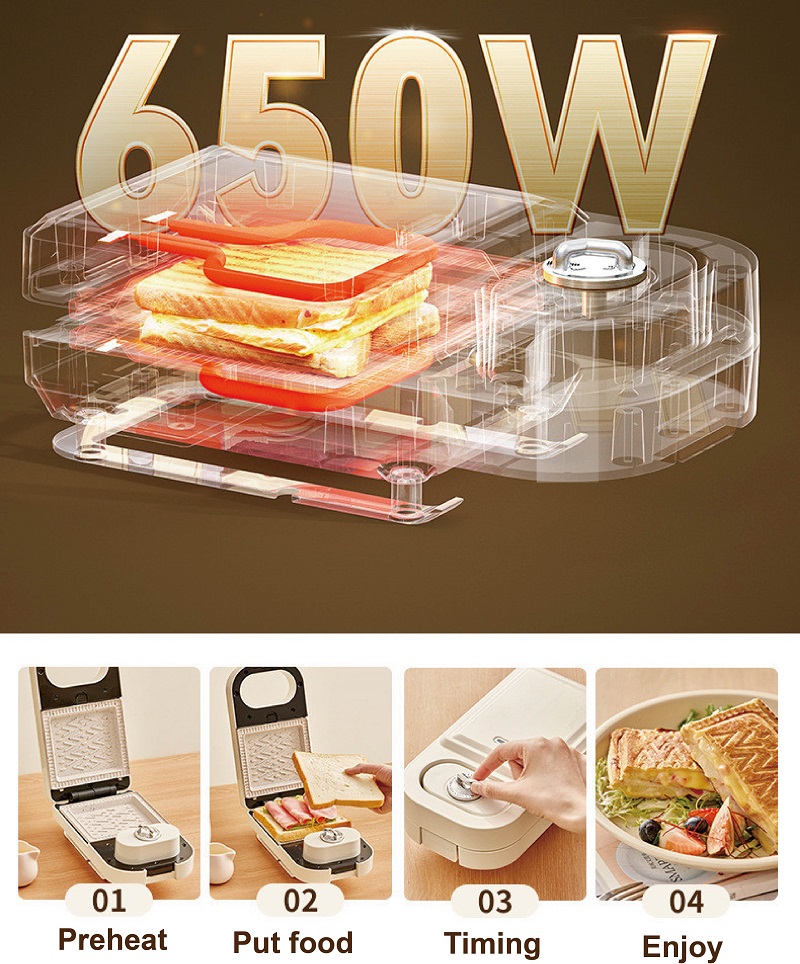 650W Elektrische Sandwichmachi - Breakfast Sandwich Maker recensie en prijs